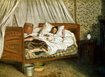 La ambulancia improvisada, el pintor Monet herido en Chailly-en-Bière, 1865